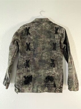 Thrill Green Camouflage Denim Jacket with Back Lacing Detail
